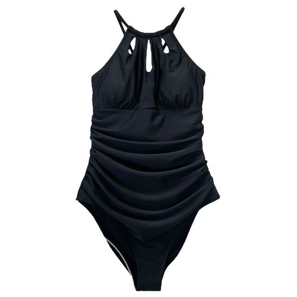 NWT Cupshe Black High Neck Keyhole One Piece Swimsuit Size Medium Tummy Control - Picture 5 of 14